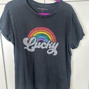 Lucky Brand Charcoal Tee with Rainbow Graphic St patrick’s day Pride